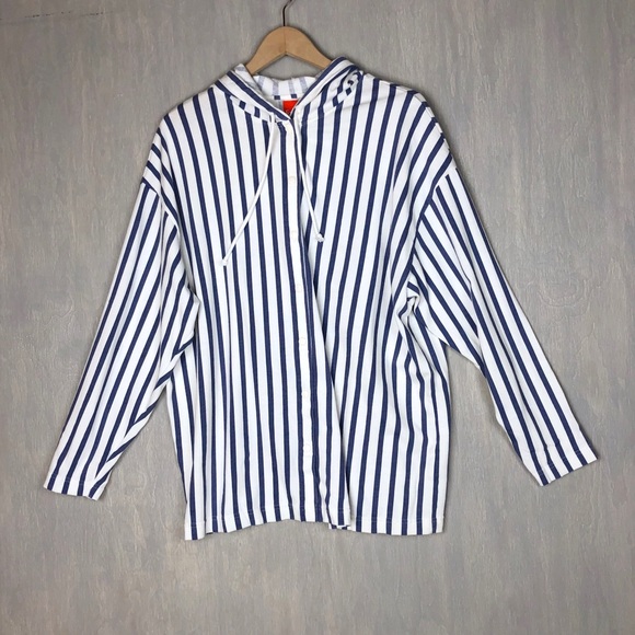 Vintage Tops - 🦄 Vintage vertical stripe snap hoodie jacket L